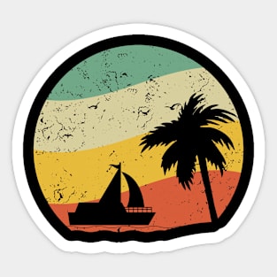 Palm Tree & Boat Summer Retro Sunshine Summer Vacation Beach Sticker